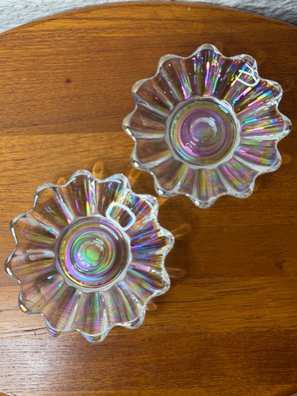 Federal Glass Celestial Iridescent Candle Holder Set